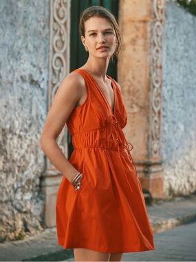 Loft bow poplin mini orange dress size 12P NWT
